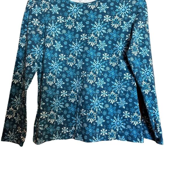 Talbots Tee Womens MP Petites Blue Snowflake Print Stretch Blouse Top Ladies - Picture 5 of 8